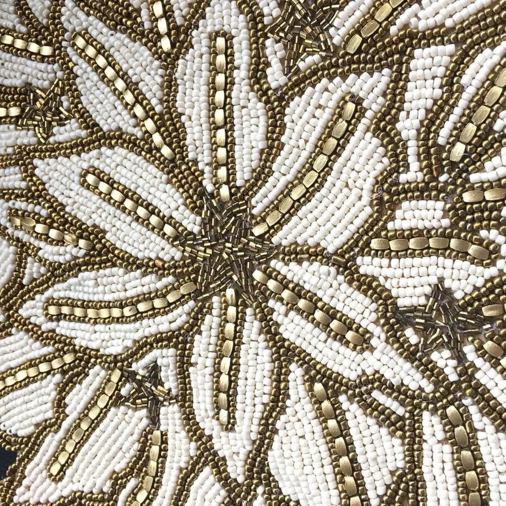 Cynthia Rowley Christmas Gold Poinsettia Beaded Table Runner Centerpiece Holiday